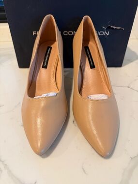 Pointed Toe Nude Pumps - Faux Leather